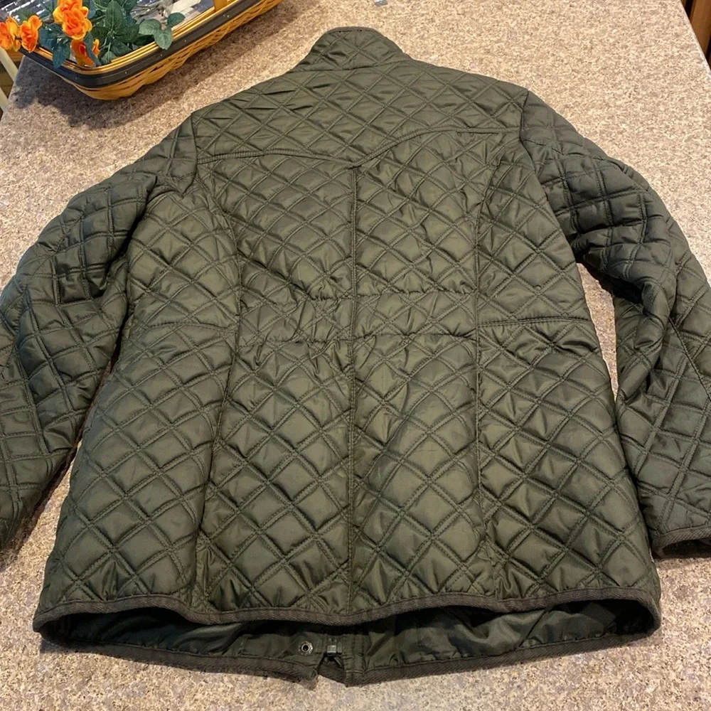 Lucky Brand Army Green Quilted Jacket Medium Full Zip Snap Coat - Picture 9 of 16